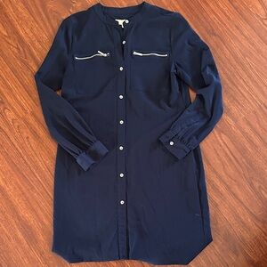 Michael Kors Navy Long Sleeve Midi Shirt Dress with Zip Pockets